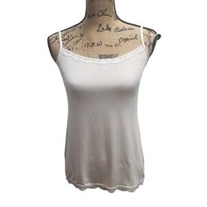 Jockey Womens XL Seamless Camisole Tank Top White Lace Trim Stretch